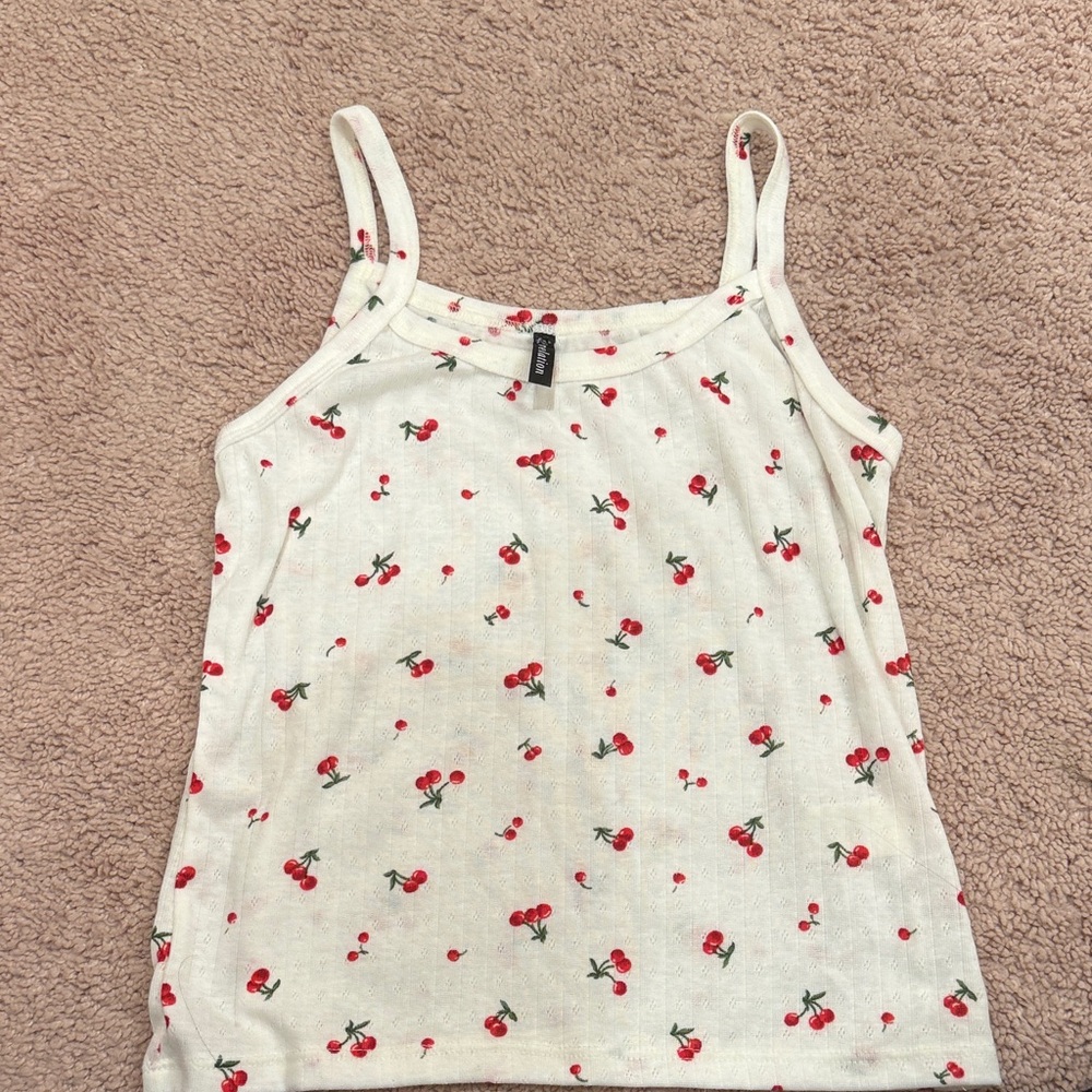 Revolution White Cherry Print Kids Tank Top